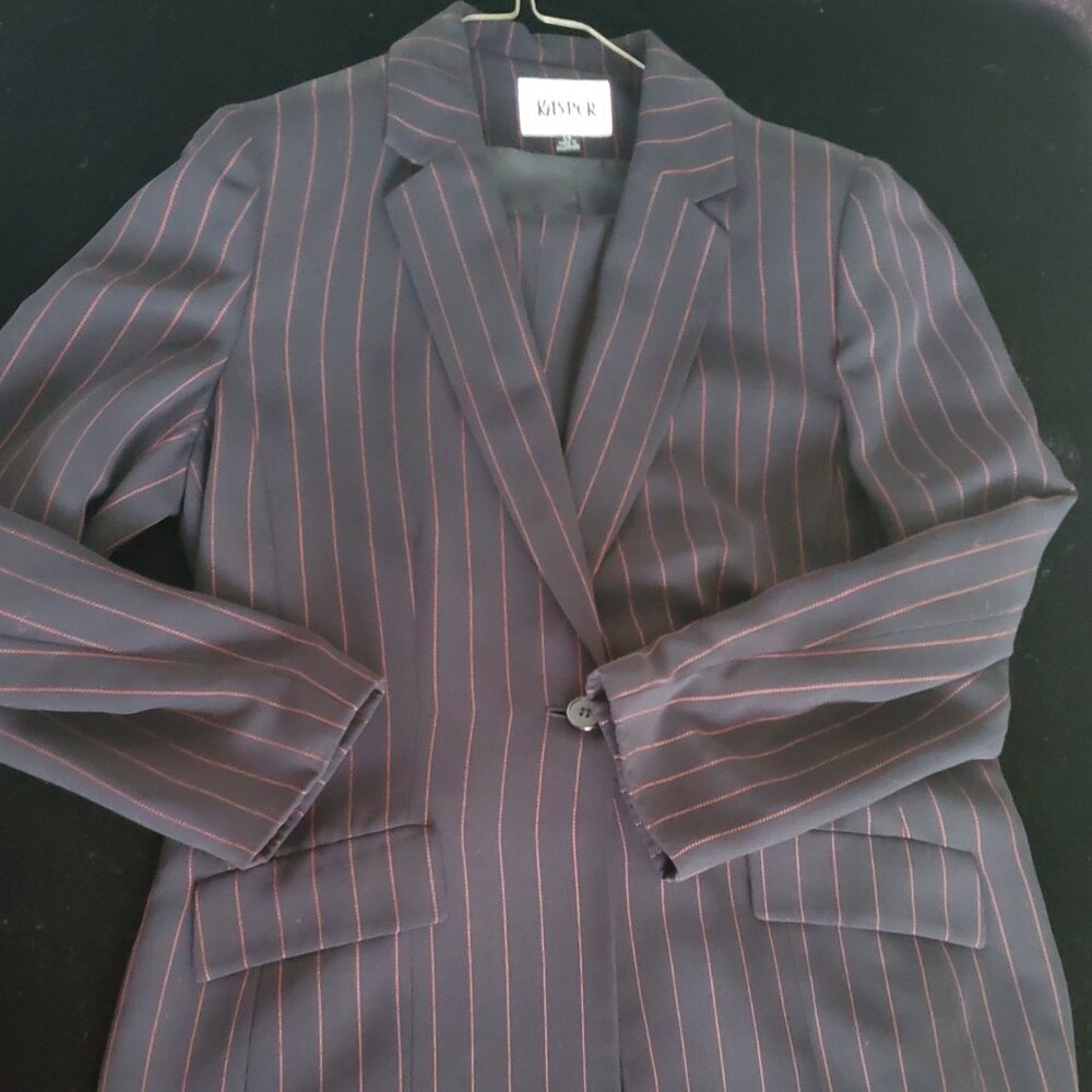 Red Pinstripe black pantsuit